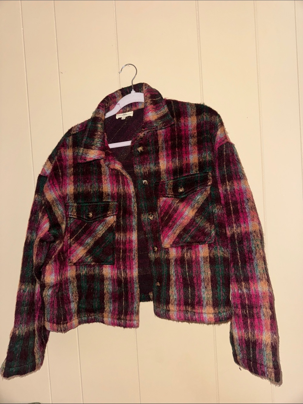 entro Plaid Multicolor Wool Blend Jacket - Pink, Green, Black